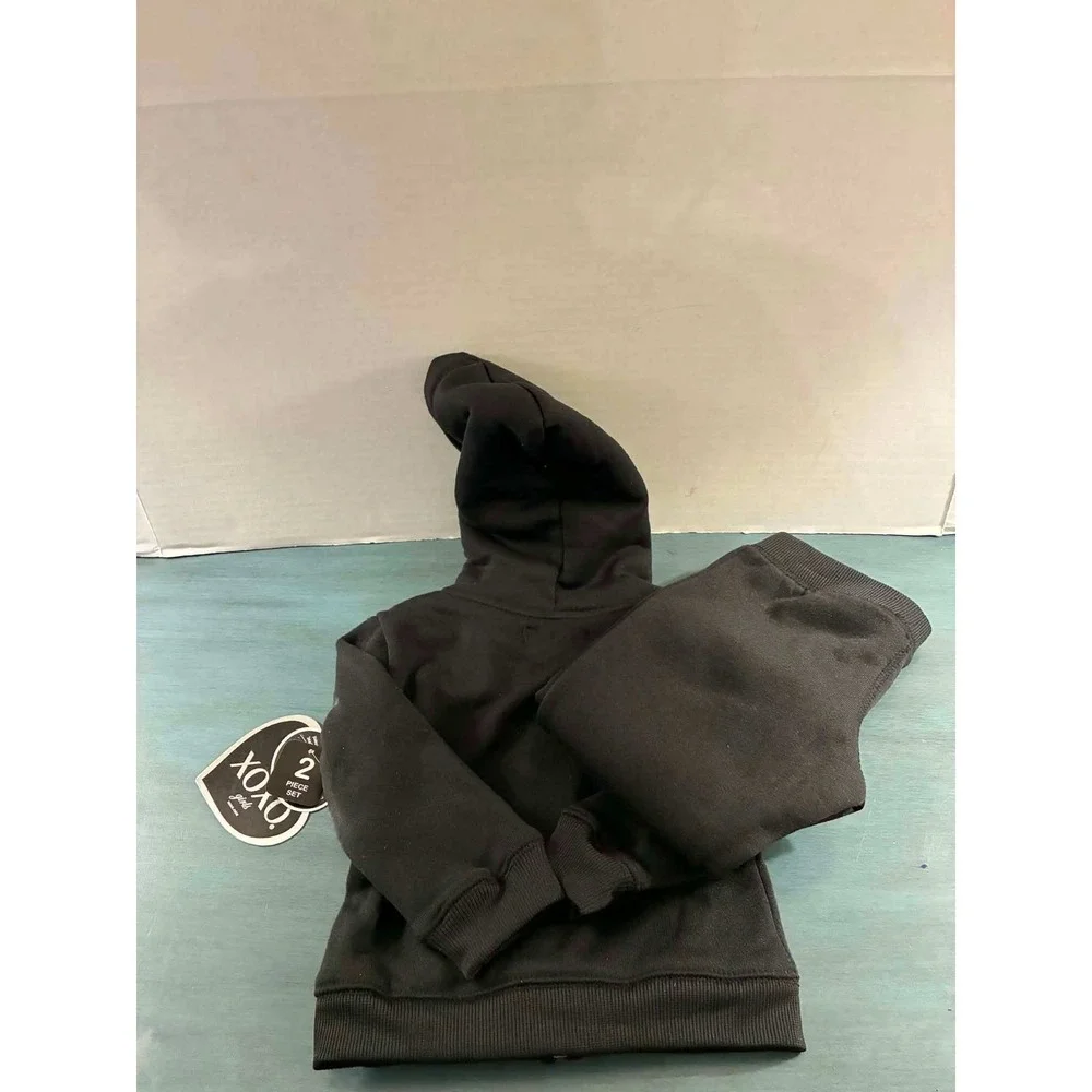 XOXO Hoodie and Joggers Set Toddler 18M Black New Sequin Sherpa Lined Tracksuit